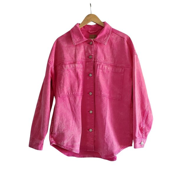 Gap Denim Utility Shirt Jacket with Washwell Color Pink Size Small - Picture 2 of 8